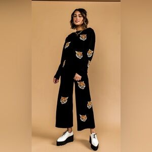 Dressed in Lala Black Tiger Print Women's pant and shirt set playsuit